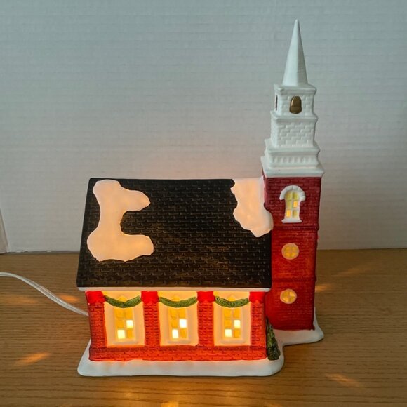 Vtg Galleria Red Church Christmas Village Fine Porcelain Hand Painted Decoration - Picture 3 of 12